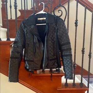 Blanc Noir Black Moto Leather Jacket with Quilted Texture